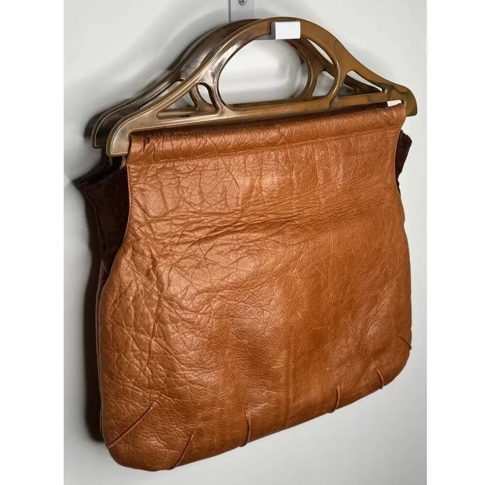 1990s Lilith NYC Acrylic Handle Leather Bag Cognac Brown Suede Purse